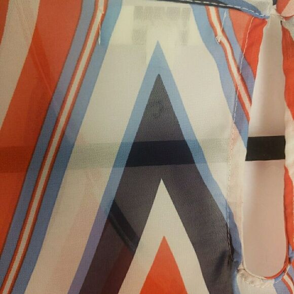 Umgee Blouse Red Navy Blue Stripes Sheer Nautical Sailor Coastal Chic Women Sz S - Picture 7 of 10